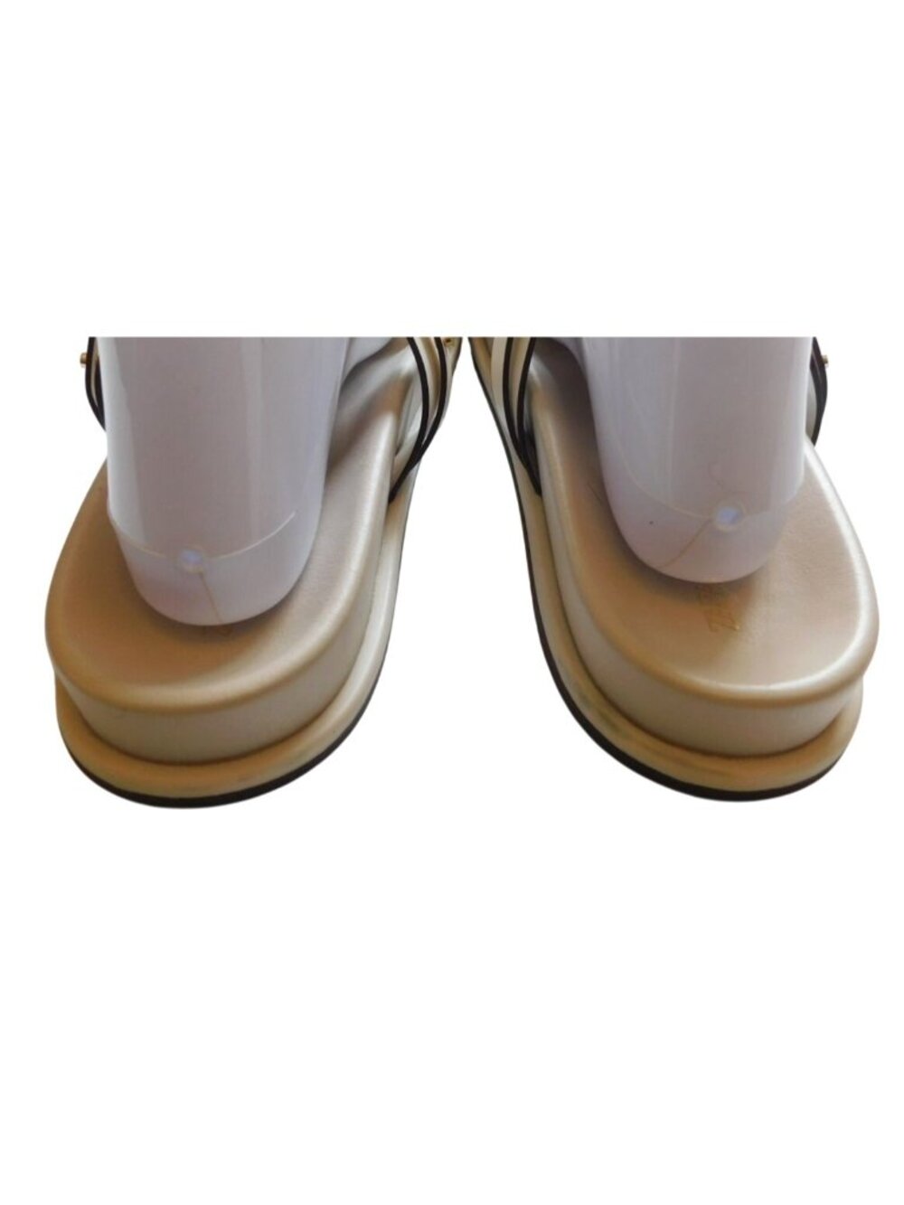 Zara Womens Cream Slide Sandals Gold Buckle Details Size 41 10  / 10.5 Coastal - Picture 3 of 7